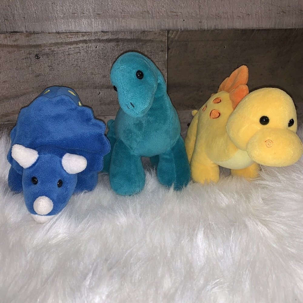 3 Dinosaurs Plush Prextex Brachiosaurus Stegosaurus Triceratops Stuffed Animal